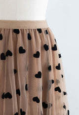 Heart Double-Layered Mesh Skirt in Khaki