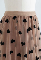Heart Double-Layered Mesh Skirt in Khaki