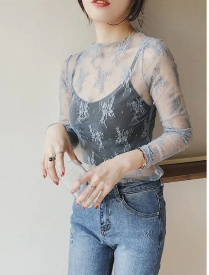 Lace Floral Embroidery Blouses