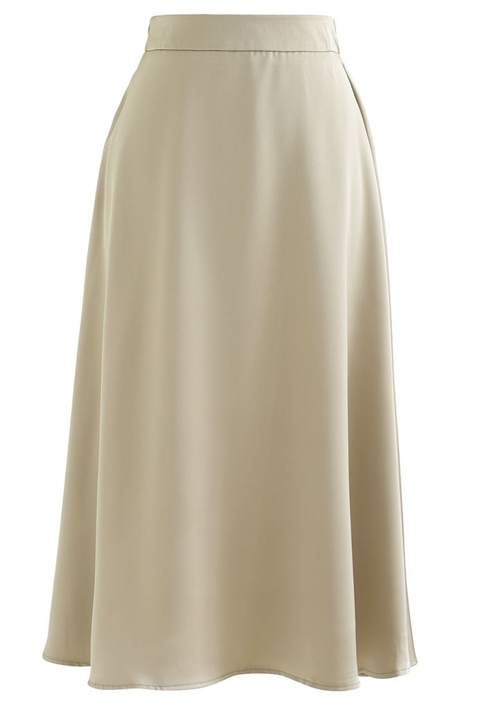 Emma Satin Midi Skirt in Champagne