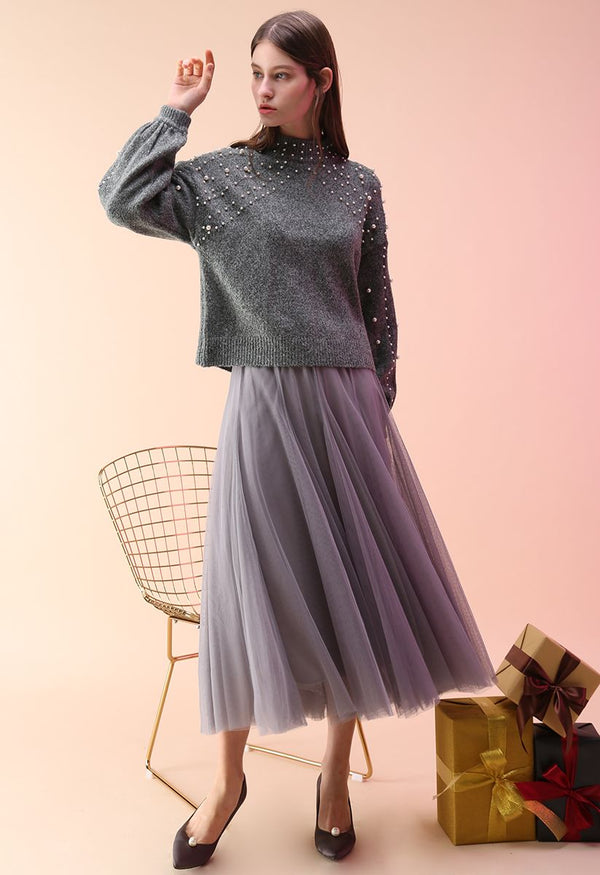 Isolda Tulle Skirt in Gray