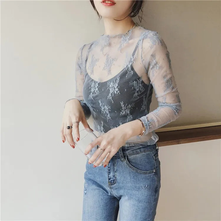 Lace Floral Embroidery Blouses