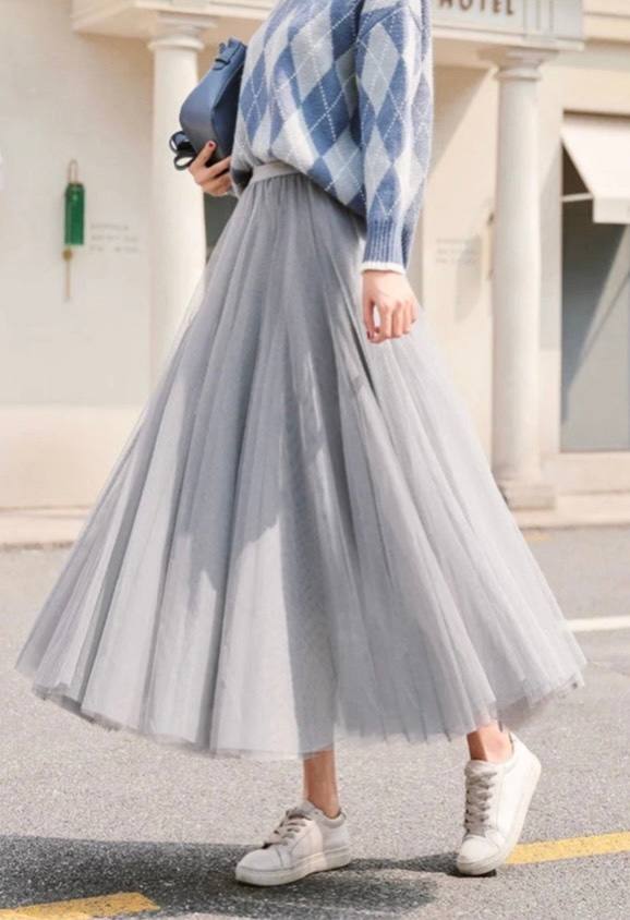 Alexa Tulle Skirt in Grey