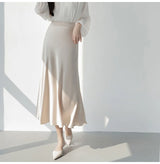 Emma Satin Midi Skirt in Champagne