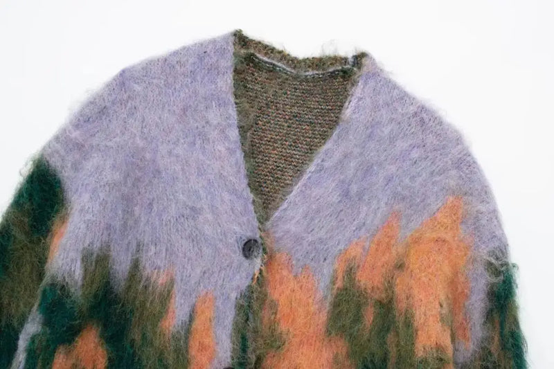 Contrast Color Mohair Cardigan