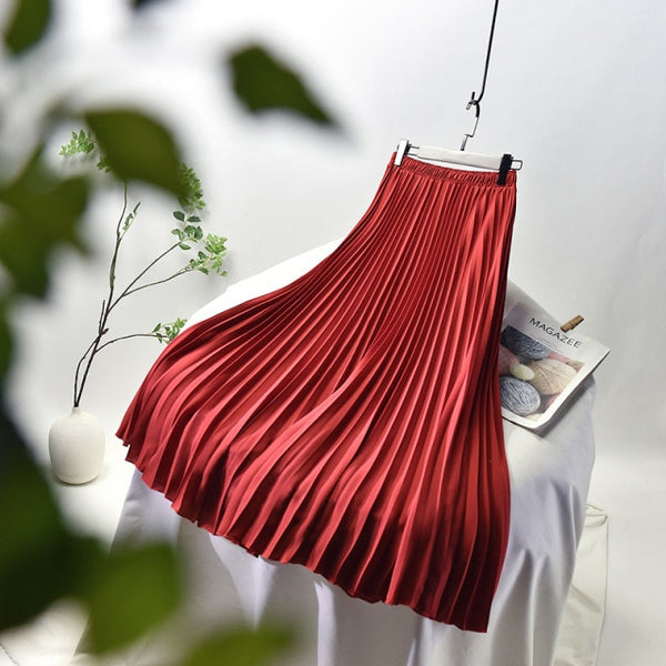 Red Farfa Pleated Skirt