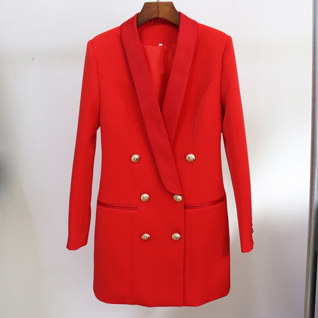 Red AUDREY DOUBLE BREASTED LONG BLAZER