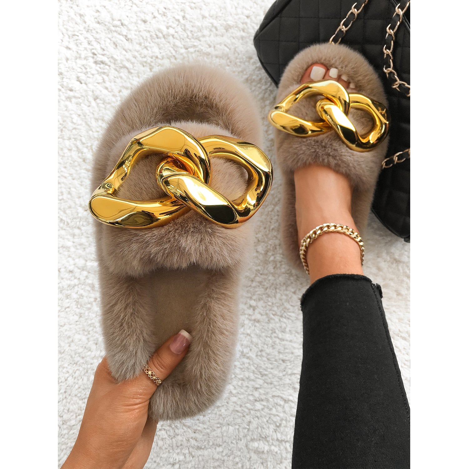 Gold Chain Designer Slippers