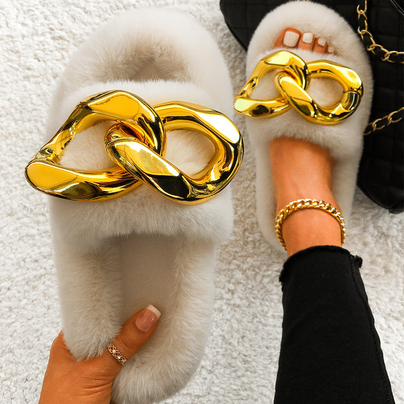 Gold Chain Designer Slippers